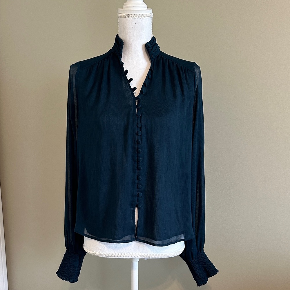 Anthropologie Ruffled Stand Collar Button-Front Blouse